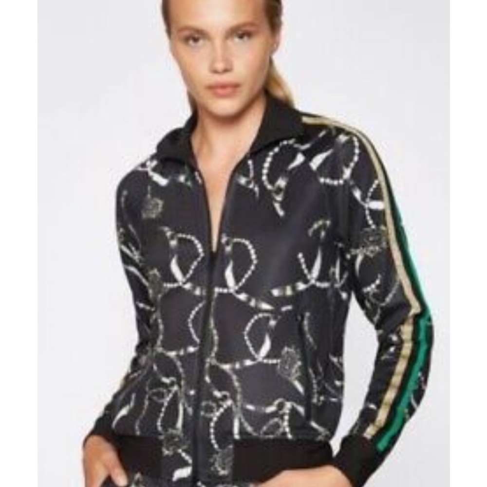 PAM & GELA Micro-scuba Track Zip Up Jacket in Black/Gold/Green Size-Medium NWOT